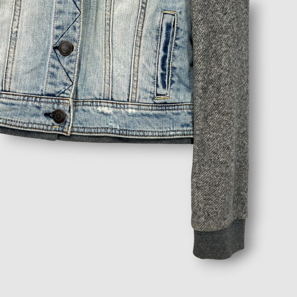 American Eagle Denim Hoodie Jacket with Knit Sleeves Size Small - Picture 3 of 6